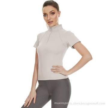 Pink gray Short-sleeved Equestrian Tops Women